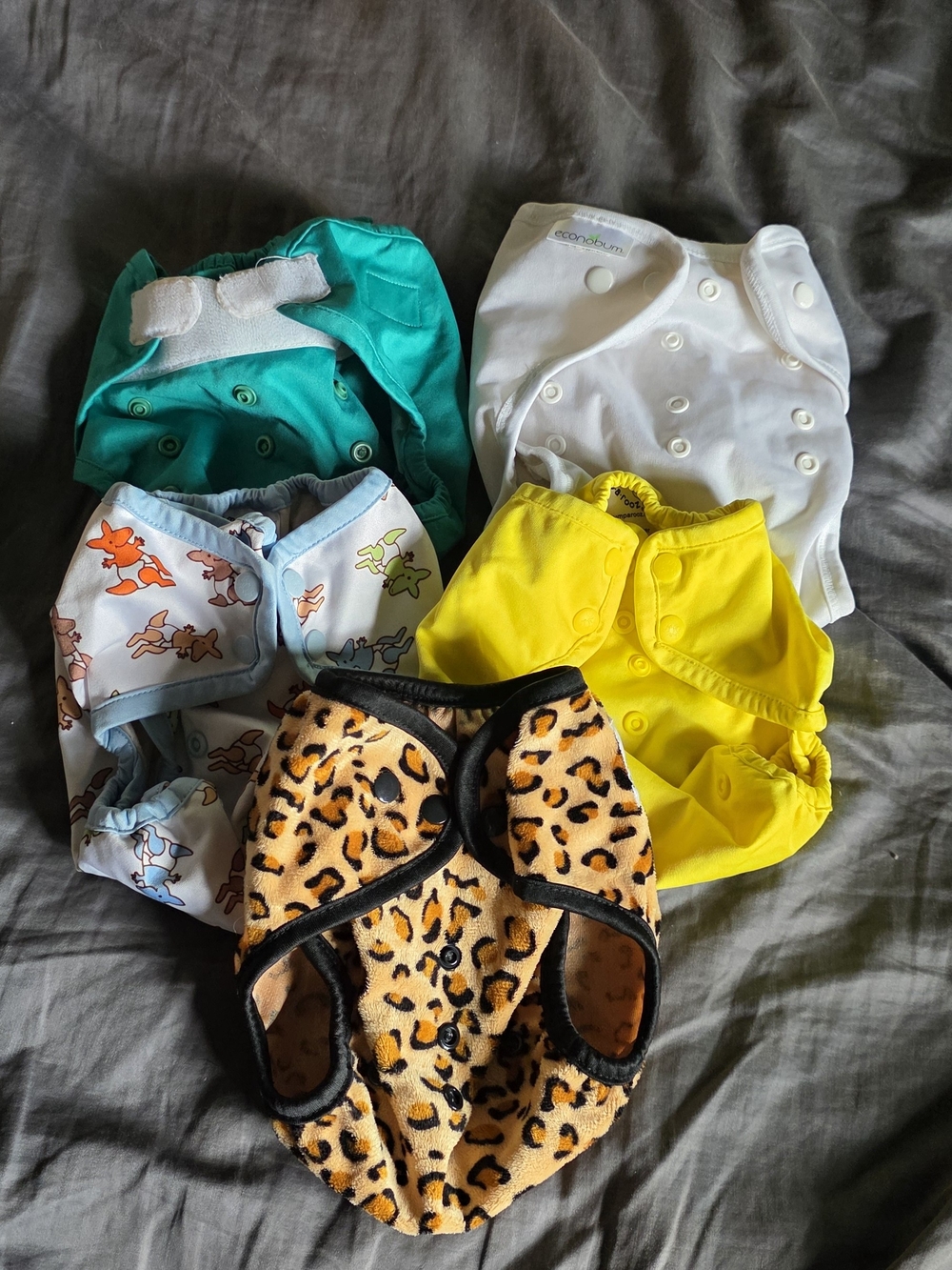 Rumparooz & Kawaii Cloth Diaper Cover Lot of 5 Reusable Covers Leopard Print EUC
